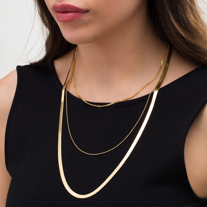Main Image 2 of Made in Italy Herringbone Chain Triple Strand Necklace in Sterling Silver with 18K Gold Plate