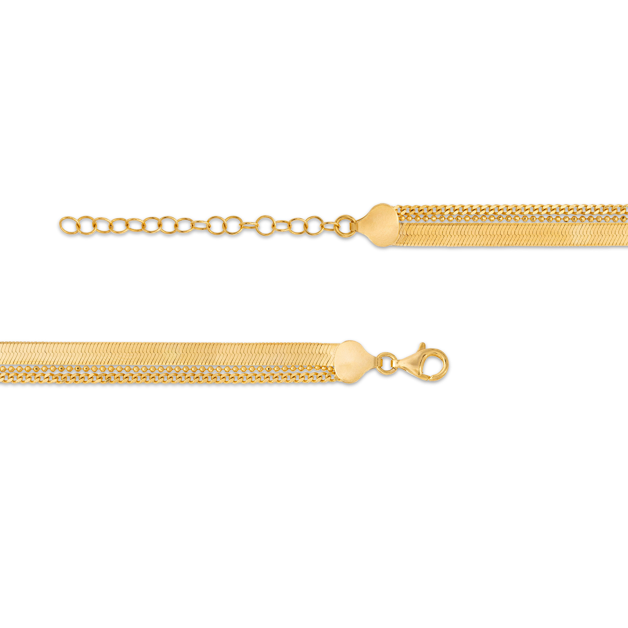 Main Image 3 of Made in Italy Herringbone Chain Triple Strand Necklace in Sterling Silver with 18K Gold Plate