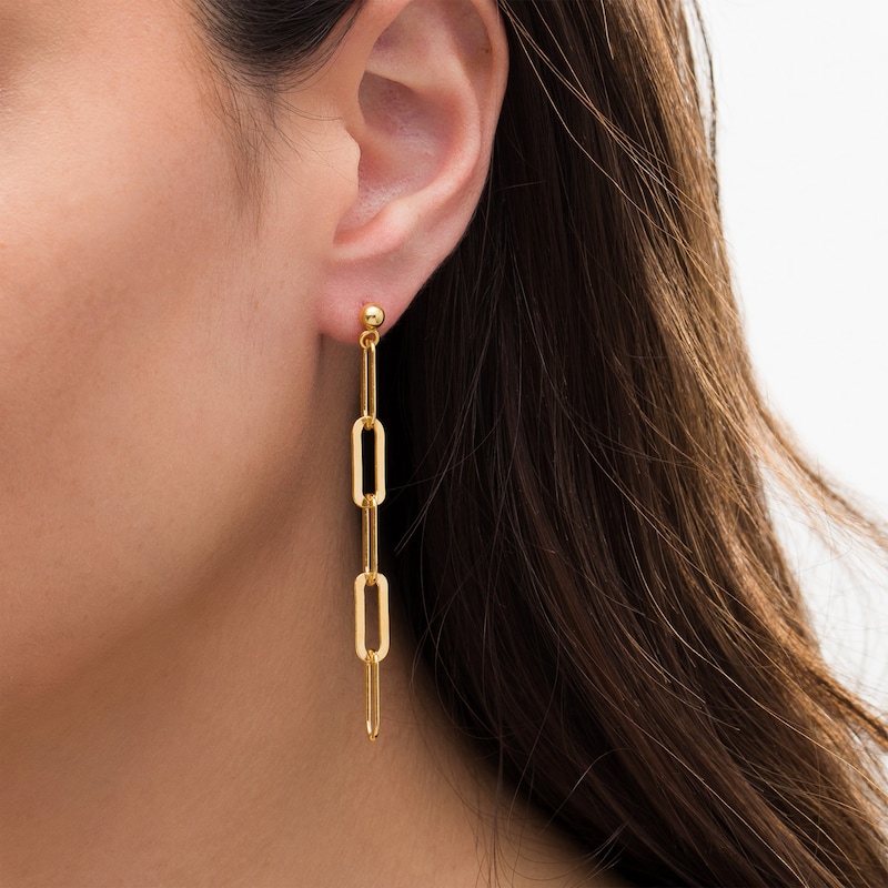 Main Image 2 of Made in Italy Paper Clip Link Linear Drop Earrings in Sterling Silver with 18K Gold Plate