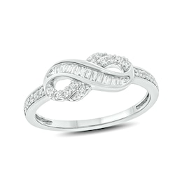 1/4 CT. T.W. Baguette and Round Diamond Sideways Infinity Ring in 10K White Gold