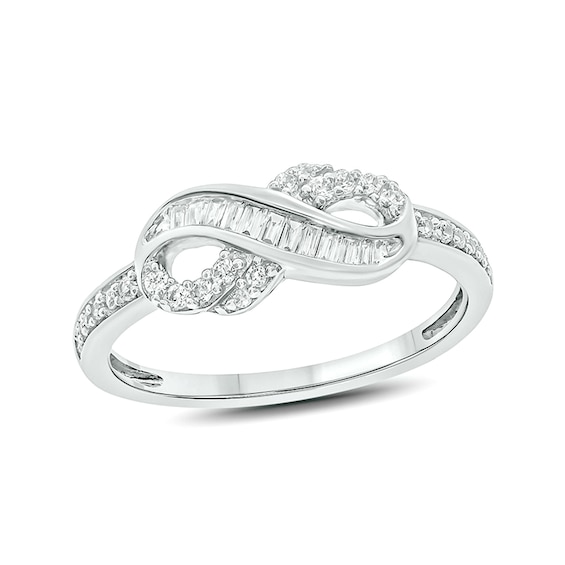 1/4 CT. T.w. Baguette and Round Diamond Sideways Infinity Ring in 10K White Gold