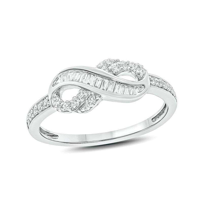 Main Image 1 of 1/4 CT. T.W. Baguette and Round Diamond Sideways Infinity Ring in 10K White Gold