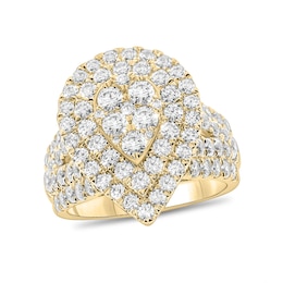 3 CT. T.W. Composite Diamond Double Pear-Shaped Frame Multi-Row Ring in 10K Gold