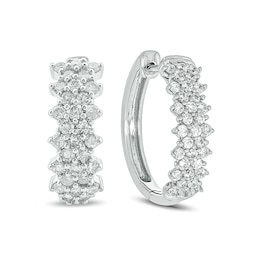 1 CT. T.W. Composite Diamond Flower Hoop Earrings in 10K White Gold