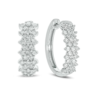 1 CT. T.W. Composite Diamond Flower Hoop Earrings in 10K White Gold