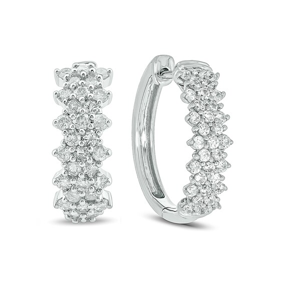 1 CT. T.w. Composite Diamond Flower Hoop Earrings in 10K White Gold