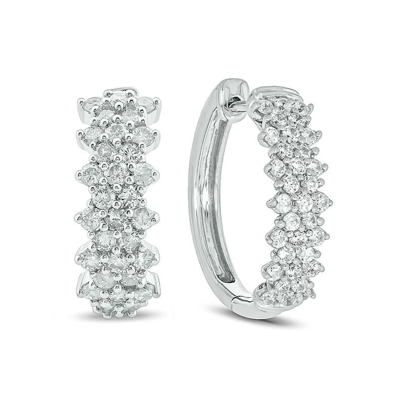 Main Image 1 of 1 CT. T.W. Composite Diamond Flower Hoop Earrings in 10K White Gold