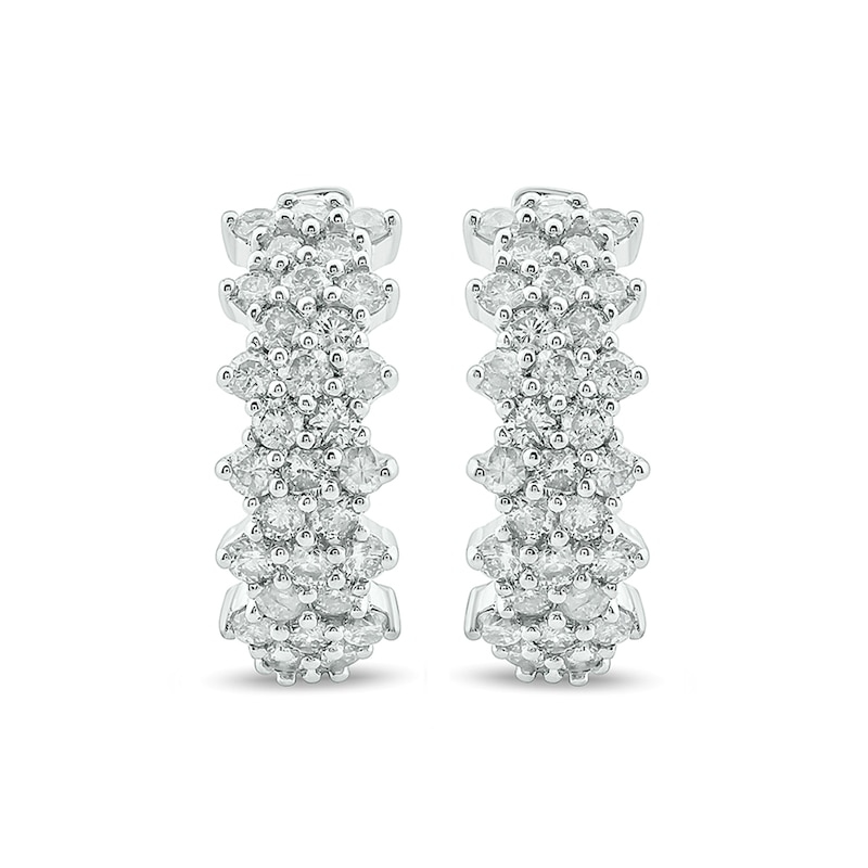 Main Image 2 of 1 CT. T.W. Composite Diamond Flower Hoop Earrings in 10K White Gold