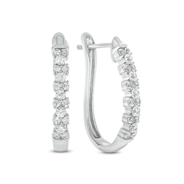 1/2 CT. T.W. Composite Diamond Flower Hoop Earrings in 10K White Gold