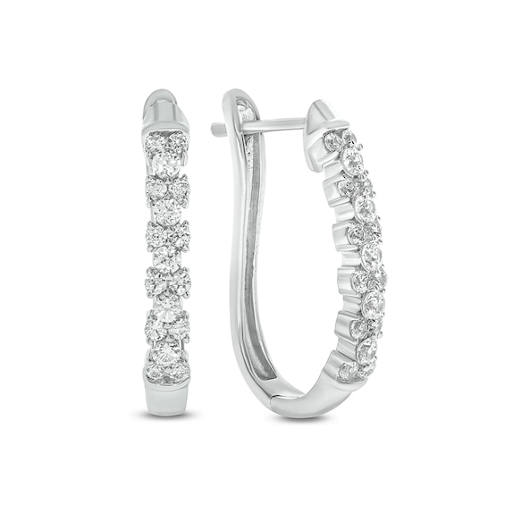 1/2 CT. T.w. Composite Diamond Flower Hoop Earrings in 10K White Gold