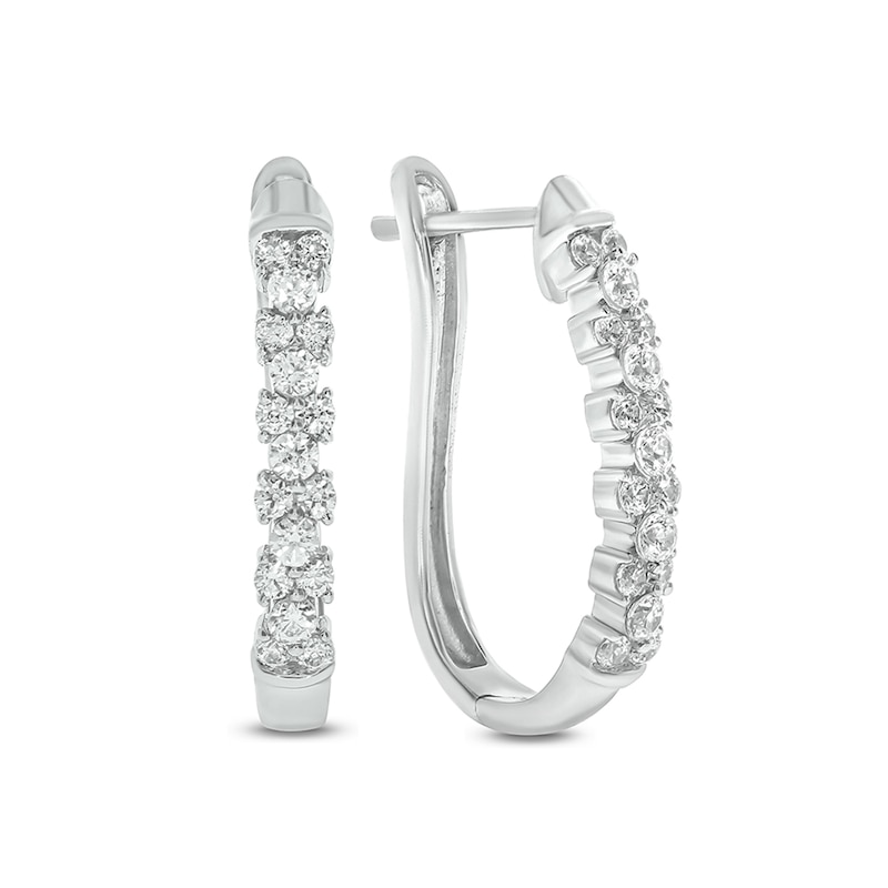 1/2 CT. T.W. Composite Diamond Flower Hoop Earrings in 10K White Gold ...