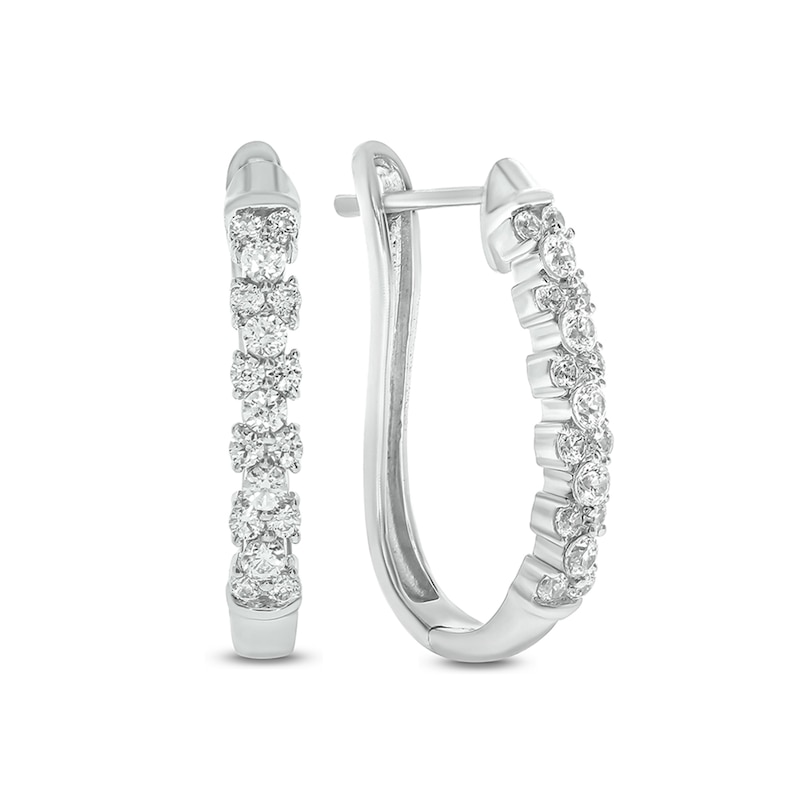Main Image 1 of 1/2 CT. T.W. Composite Diamond Flower Hoop Earrings in 10K White Gold