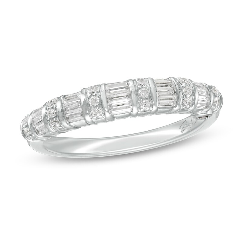 Main Image 1 of Marilyn Monroe™ Collection 3/8 CT. T.W. Baguette and Round Diamond Multi-Row Band in 14K White Gold