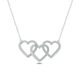 Diamond Accent Triple Interlocking Hearts Necklace in Sterling Silver