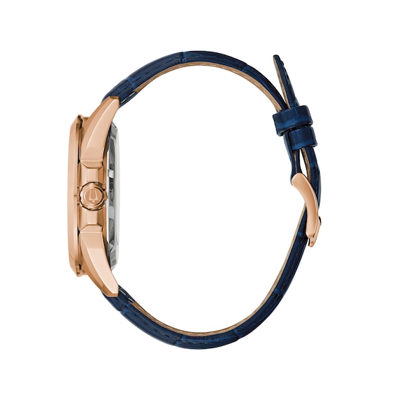 Men's Bulova Sutton Automatic Rose-Tone Strap Watch with Blue Skeleton Dial (Model: 97A161) Men's Bulova Sutton Automatic Rose-Tone Strap Watch with Blue Skeleton Dial (Model: 97A161)