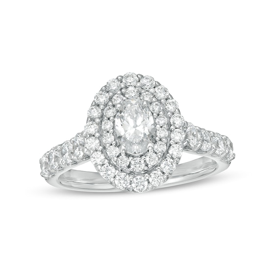 1-1/2 CT. T.w. Certified Oval Lab-Grown Diamond Double Frame Engagement Ring in 14K White Gold (F/Vs2)