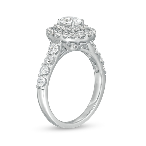 1-1/2 CT. T.w. Certified Oval Lab-Grown Diamond Double Frame Engagement Ring in 14K White Gold (F/Vs2)