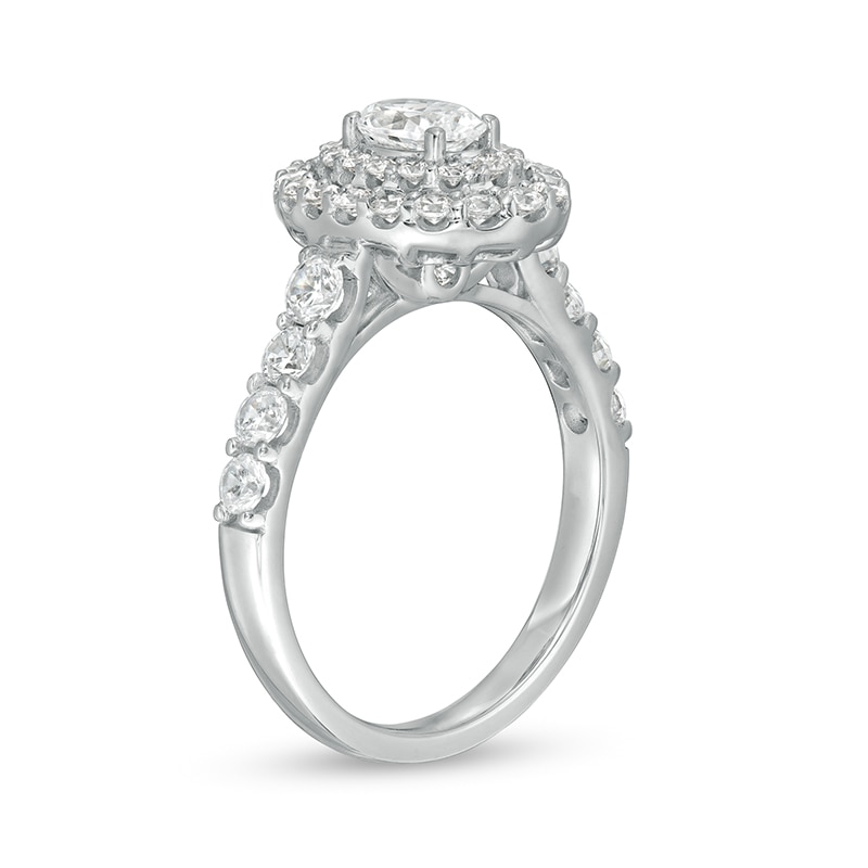 1-1/2 CT. T.W. Certified Oval Lab-Created Diamond Double Frame Engagement Ring in 14K White Gold (F/VS2)