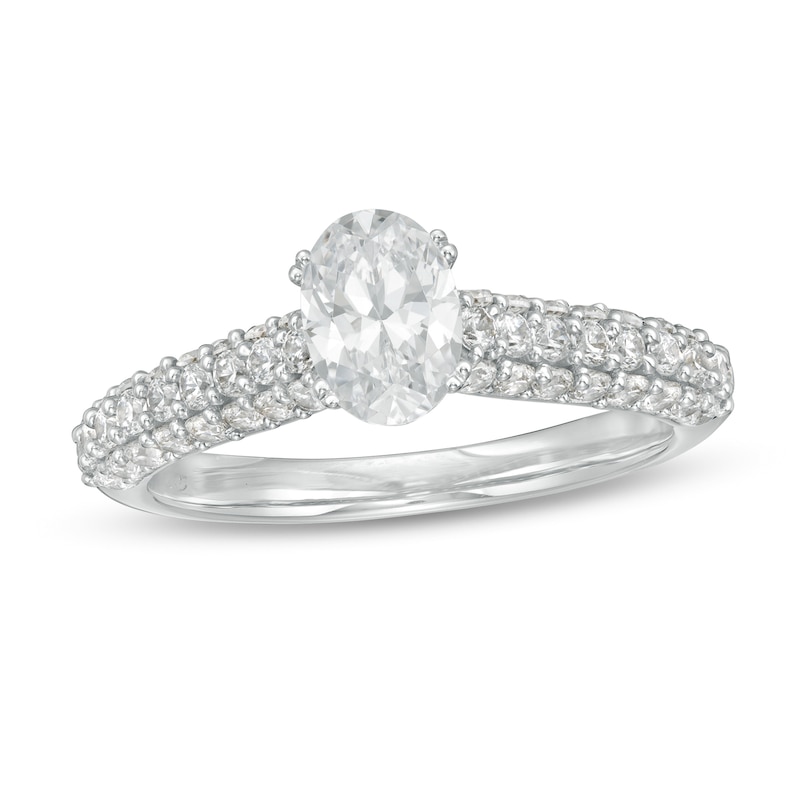 Main Image 1 of 1-1/2 CT. T.W. Certified Oval Lab-Grown Diamond Engagement Ring in 14K White Gold (F/VS2)