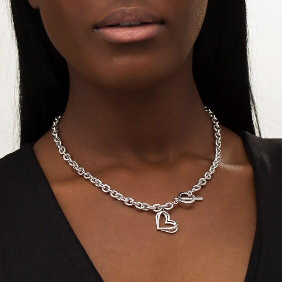 The Kindred Heart from Vera Wang Love Collection 1/10 CT. T.w. Diamond Toggle Necklace in Sterling Silver - 17"