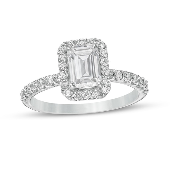 1-1/2 CT. T.w. Certified Emerald-Cut Lab-Grown Diamond Frame Engagement Ring in 14K White Gold (F/Vs2)