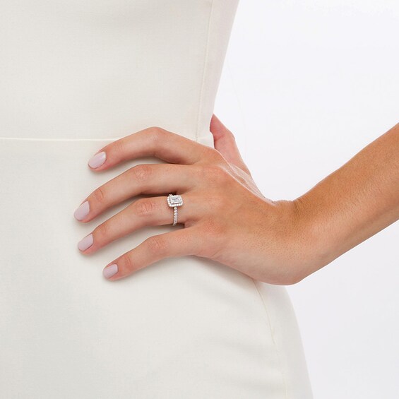 1-1/2 CT. T.w. Certified Emerald-Cut Lab-Grown Diamond Frame Engagement Ring in 14K White Gold (F/Vs2)