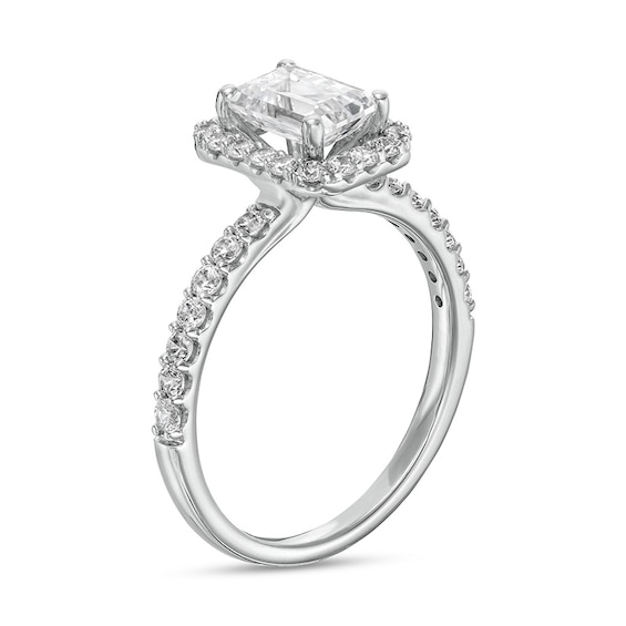 1-1/2 CT. T.w. Certified Emerald-Cut Lab-Grown Diamond Frame Engagement Ring in 14K White Gold (F/Vs2)