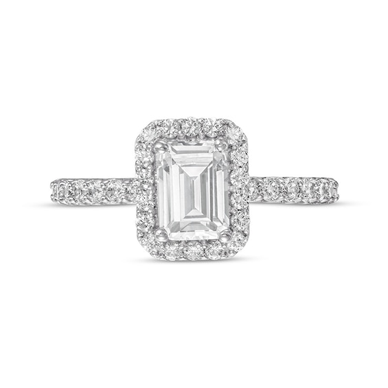 1-1/2 CT. T.w. Certified Emerald-Cut Lab-Grown Diamond Frame Engagement Ring in 14K White Gold (F/Vs2)