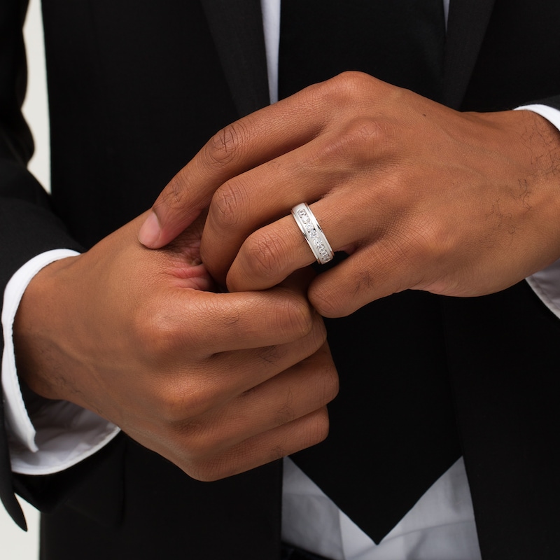 Main Image 2 of Men's 1 CT. T.W. Certified Lab-Grown Diamond Wedding Band in 14K White Gold (F/VS2) - Size 10