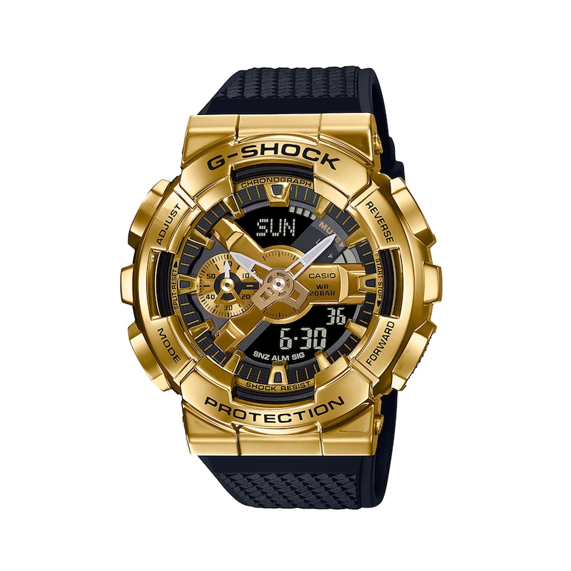 Men's Casio G-Shock Classic Gold-Tone Black Resin Strap Watch with Black and Gold-Tone Dial GM110G-1A9) | Zales
