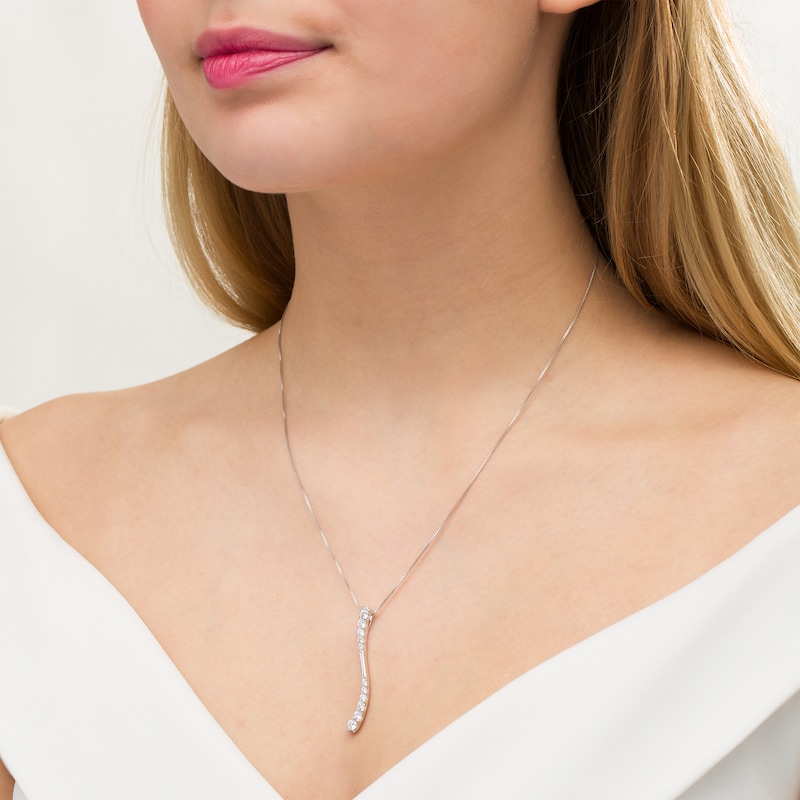 Main Image 2 of 7/8 CT. T.W. Journey Diamond Linear Wave Pendant in 10K White Gold