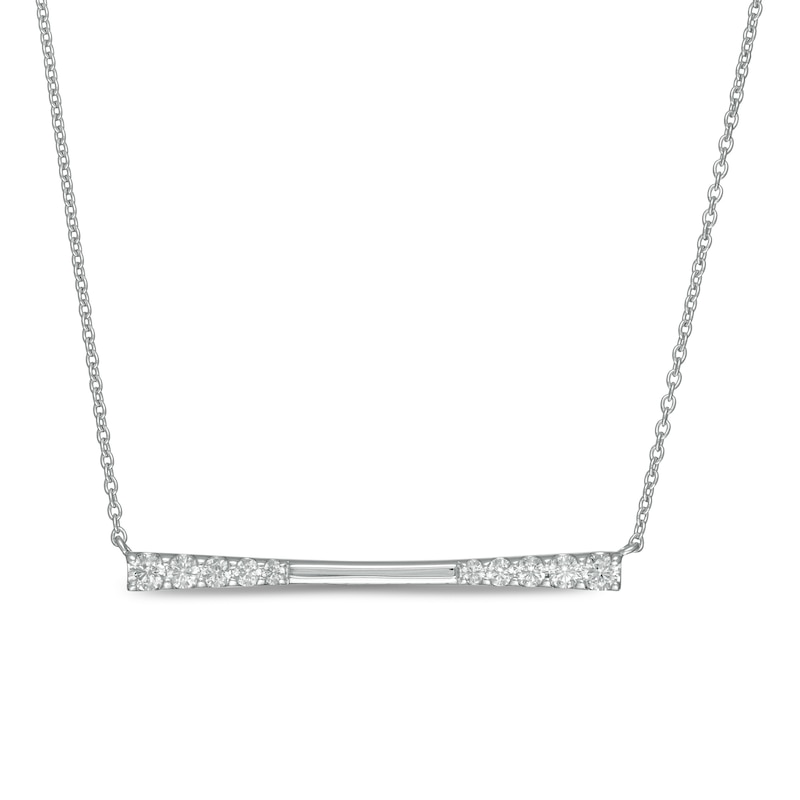 Main Image 1 of 1/2 CT. T.W. Journey Diamond Sideways Bar Necklace in 10K White Gold