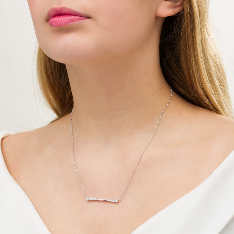 Main Image 2 of 1/2 CT. T.W. Journey Diamond Sideways Bar Necklace in 10K White Gold