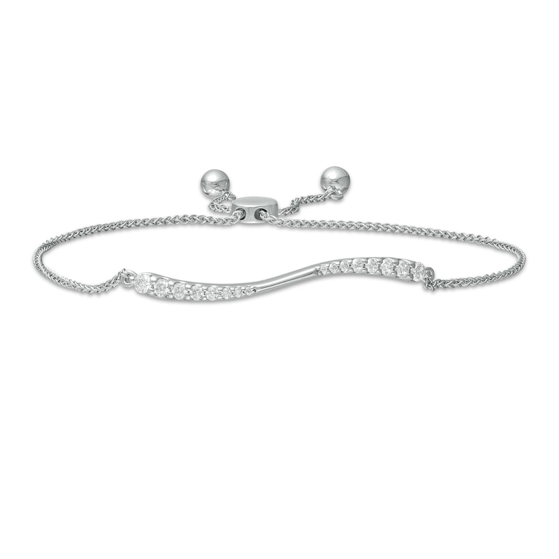 Main Image 1 of 1/2 CT. T.W. Journey Diamond Wave Bolo Bracelet in 10K White Gold - 9.0"