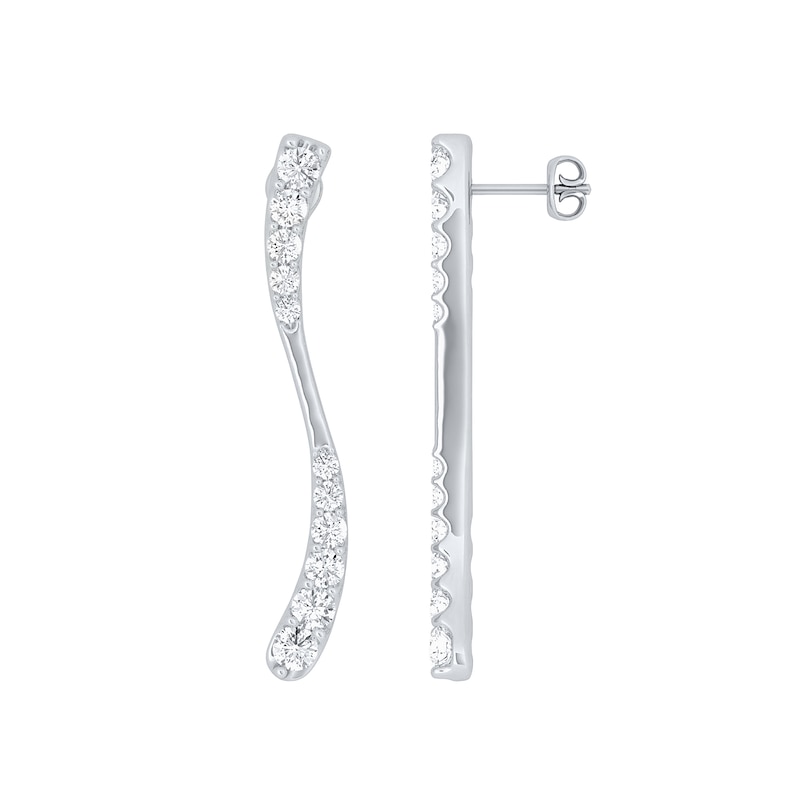 Main Image 1 of 1-1/2 CT. T.W. Journey Diamond Linear Wave Drop Earrings in 10K White Gold
