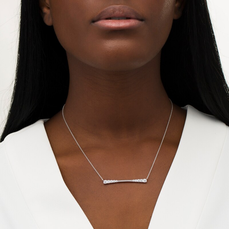 Main Image 2 of 1 CT. T.W. Journey Diamond Sideways Bar Necklace in 10K White Gold