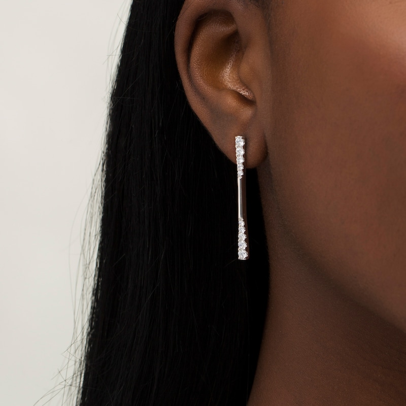 Main Image 2 of 1 CT. T.W. Journey Diamond Linear Drop Earrings in 10K White Gold