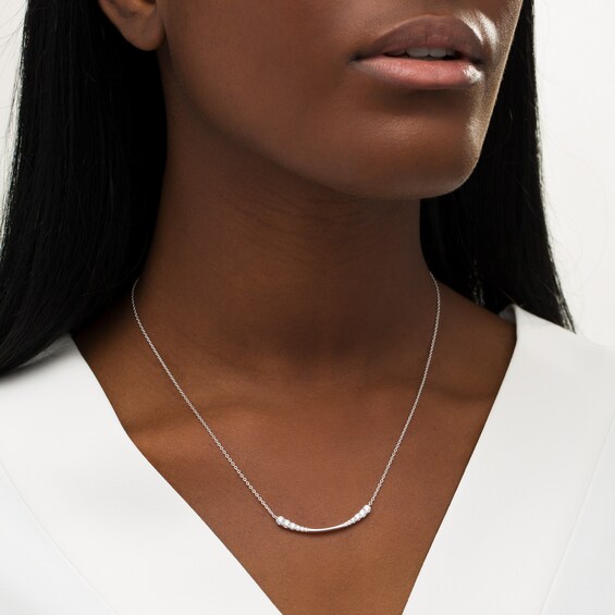 1/2 CT. T.w. Journey Diamond Curved Bar Necklace in 10K White Gold