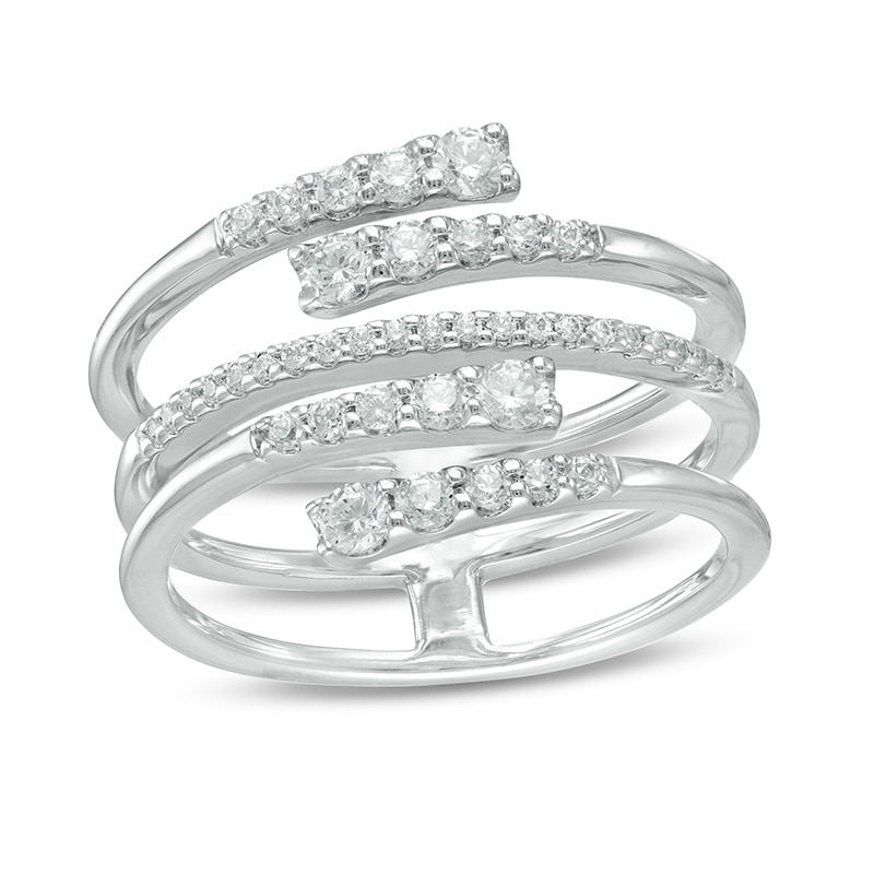 Main Image 1 of 1/2 CT. T.W. Journey Diamond Multi-Row Bypass Ring in 10K White Gold