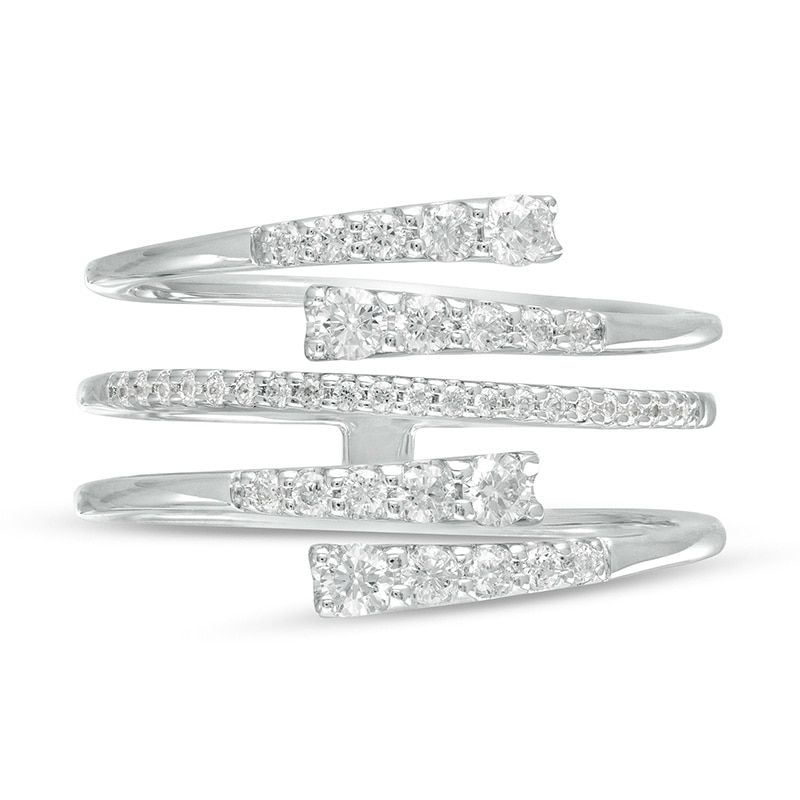 Main Image 4 of 1/2 CT. T.W. Journey Diamond Multi-Row Bypass Ring in 10K White Gold