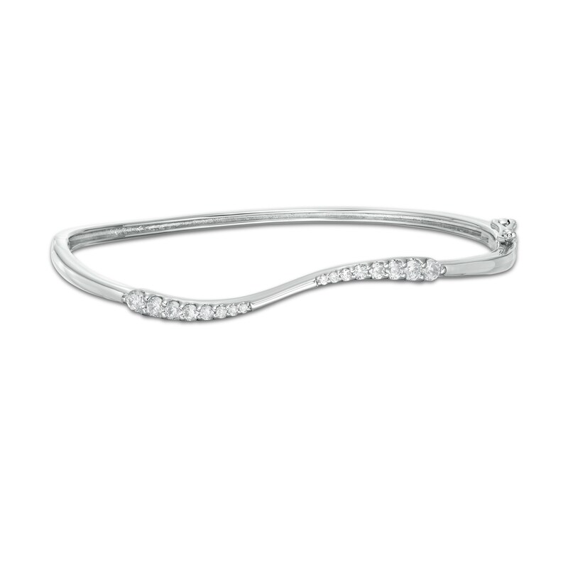 Main Image 1 of 3/4 CT. T.W. Journey Diamond Wave Bangle in 10K White Gold