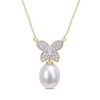 Thumbnail Image 0 of 9.0-10.0mm Baroque Cultured Freshwater Pearl Drop and 1/8 CT. T.W. Diamond Butterfly Necklace in 10K Gold - 17"
