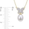 Thumbnail Image 2 of 9.0-10.0mm Baroque Cultured Freshwater Pearl Drop and 1/8 CT. T.W. Diamond Butterfly Necklace in 10K Gold - 17"