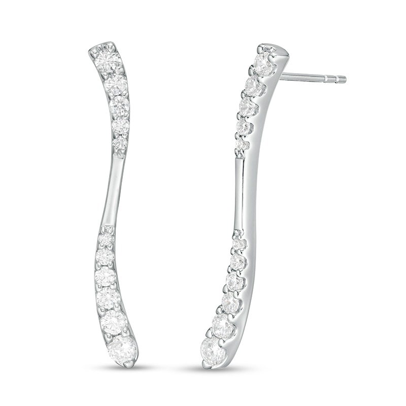 1 CT. T.W. Journey Diamond Linear Wave Drop Earrings in 10K White Gold