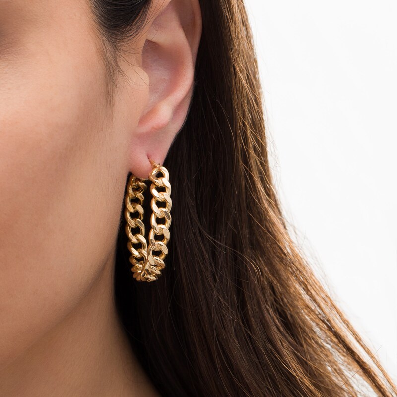 Main Image 2 of Made in Italy Curb Chain Hoop Earrings in Sterling Silver with 18K Gold Plate