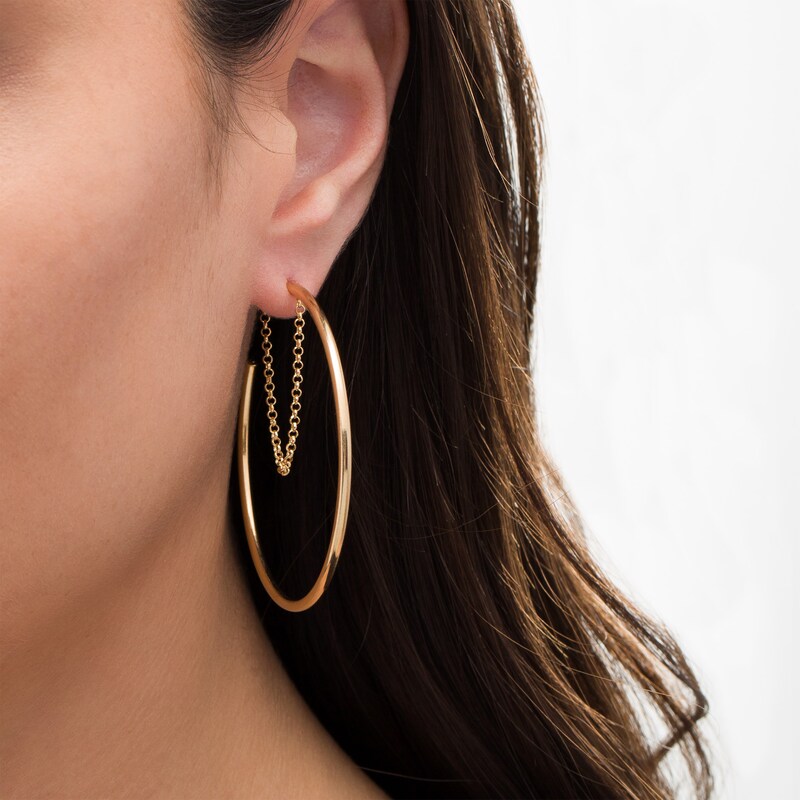 Main Image 2 of Made in Italy 50.0mm Chain Dangle Hoop Earrings in Sterling Silver with 18K Gold Plate
