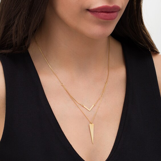 Made in Italy Chevron and Geometric Double Strand Necklace in Sterling Silver with 18K Gold Plate