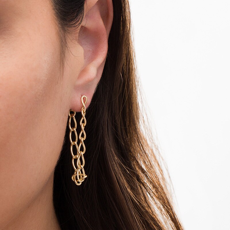 Main Image 2 of Made in Italy Oval Link Chain Drop Front/Back Earrings in Sterling Silver with 18K Gold Plate