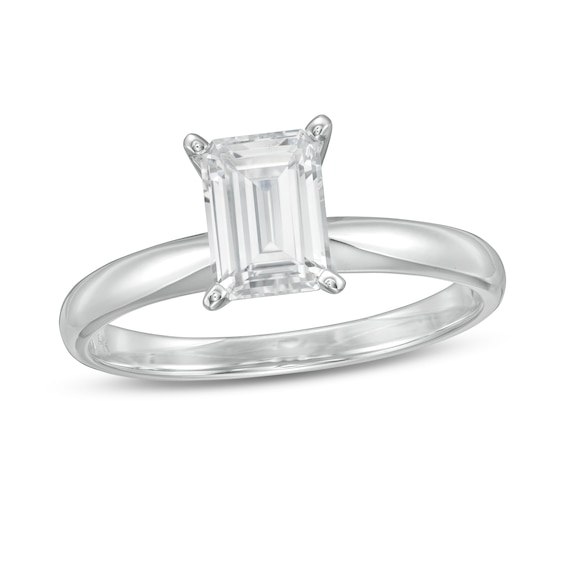 1 CT. Certified Emerald-Cut Lab-Grown Diamond Solitaire Engagement Ring in 14K White Gold (F/Vs2)