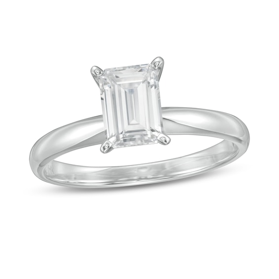 1 CT. Certified Emerald-Cut Lab-Created Diamond Solitaire Engagement Ring in 14K White Gold (F/Vs2)